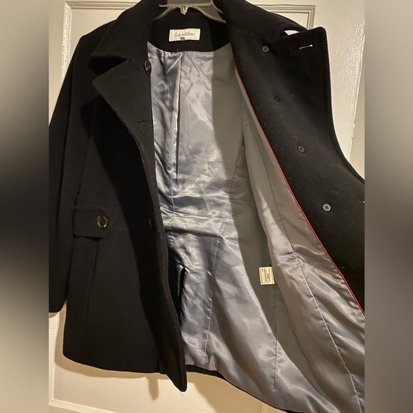 Calvin Klein Black Wool Double Breasted Peacoat - Picture 6 of 12